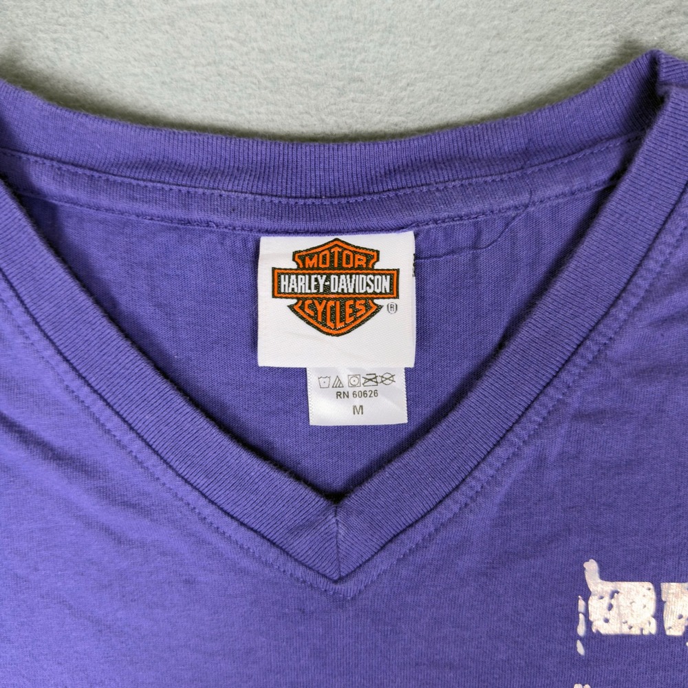 Harley Davidson Brandt's I-69 Marion IN Women's V-Neck Tee Purple Metallic M - Picture 5 of 7